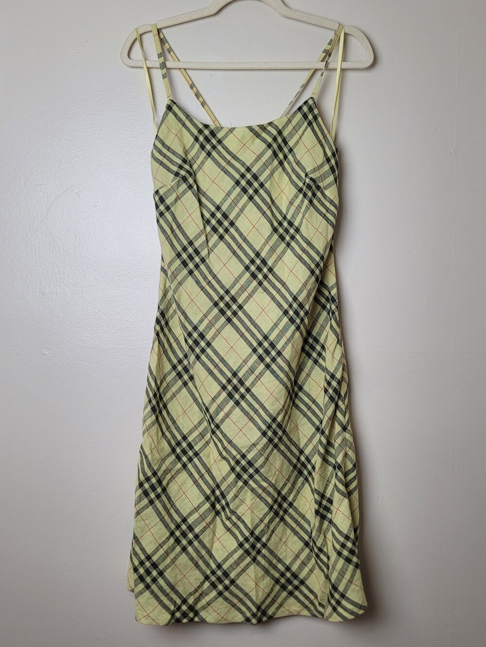 Nine West Vintage Y2K 100% Linen Yellow Plaid Clueless Dress